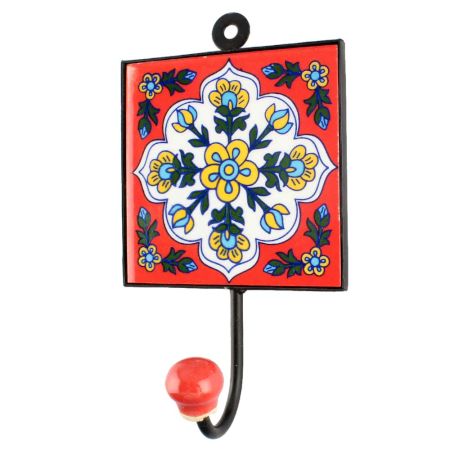 White Ceramic Floral Tile Hook Online